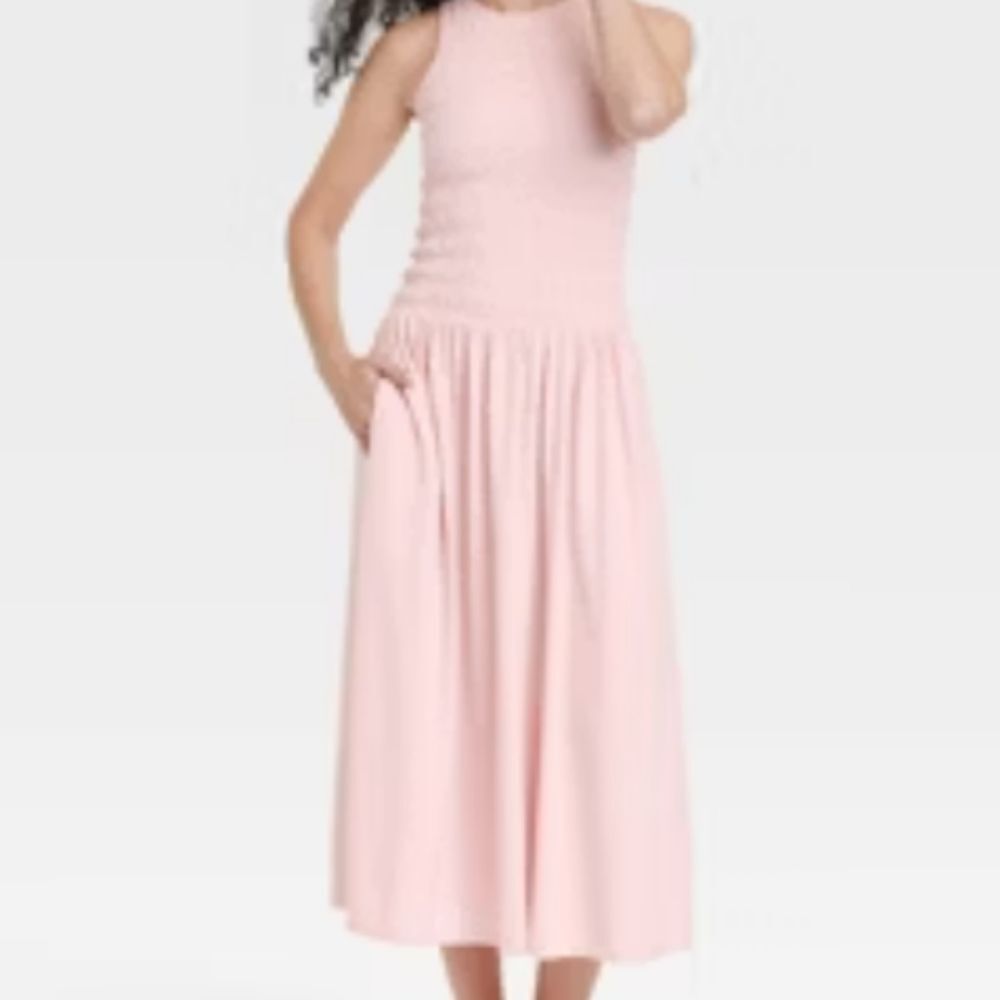 Universal Thread Pink Jersey Knit Smocked Midi Dress Size 2X NWOT - Picture 2 of 5